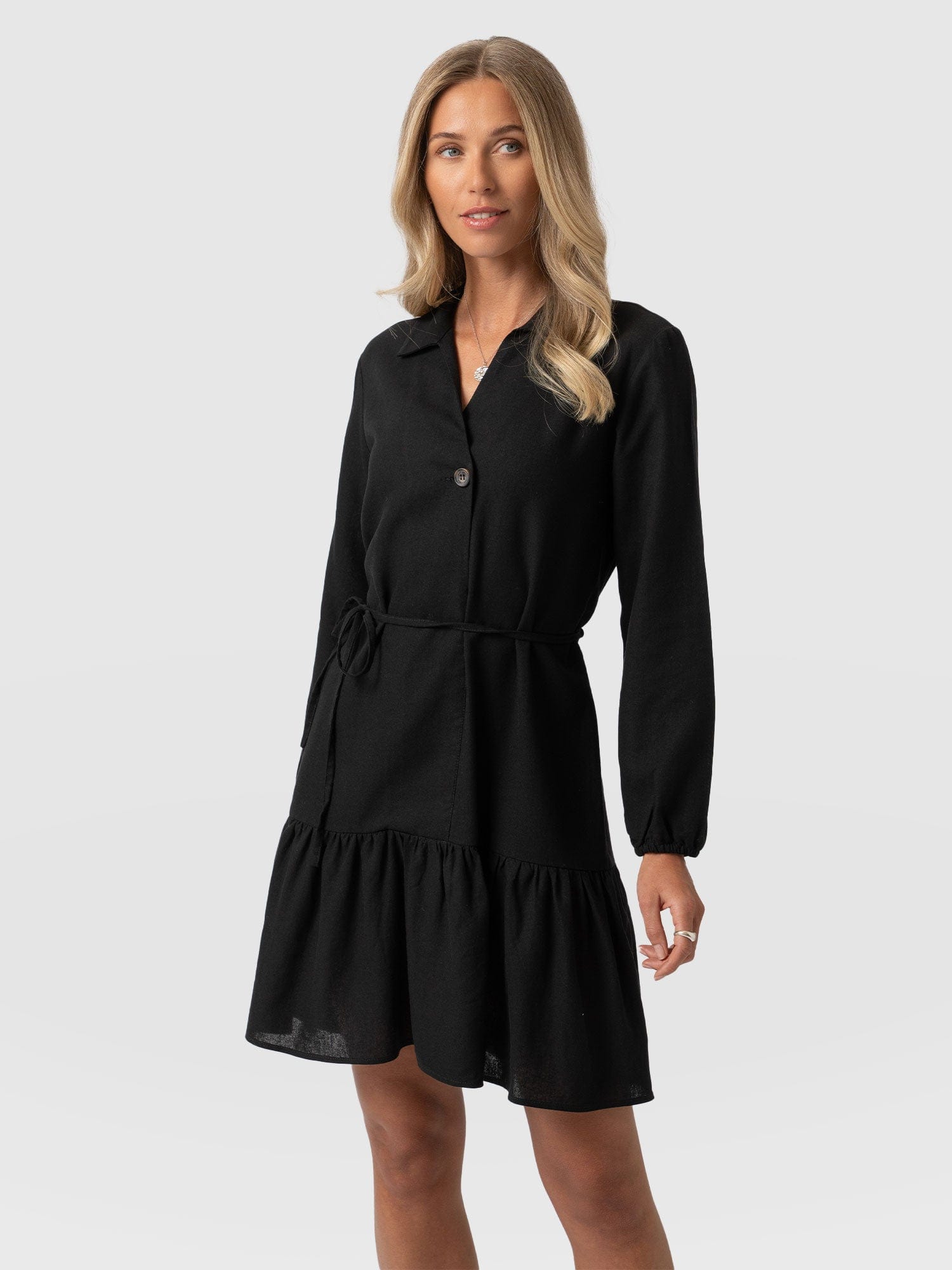 Jersey Ruffle Dress Black Sleeves - Women's Dresses | Saint + Sofia® USA
